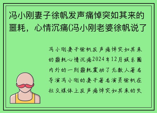 冯小刚妻子徐帆发声痛悼突如其来的噩耗，心情沉痛(冯小刚老婆徐帆说了什么话)