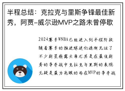 半程总结：克拉克与里斯争锋最佳新秀，阿贾-威尔逊MVP之路未曾停歇