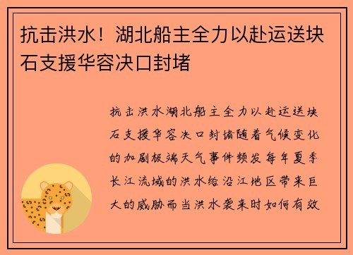 抗击洪水！湖北船主全力以赴运送块石支援华容决口封堵