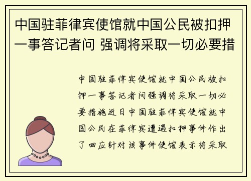 中国驻菲律宾使馆就中国公民被扣押一事答记者问 强调将采取一切必要措施